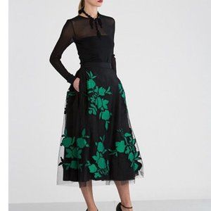 Elegant Black and Green Floral Skirt